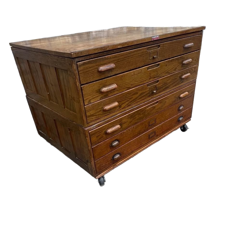 Vintage wooden flat file map cabinet