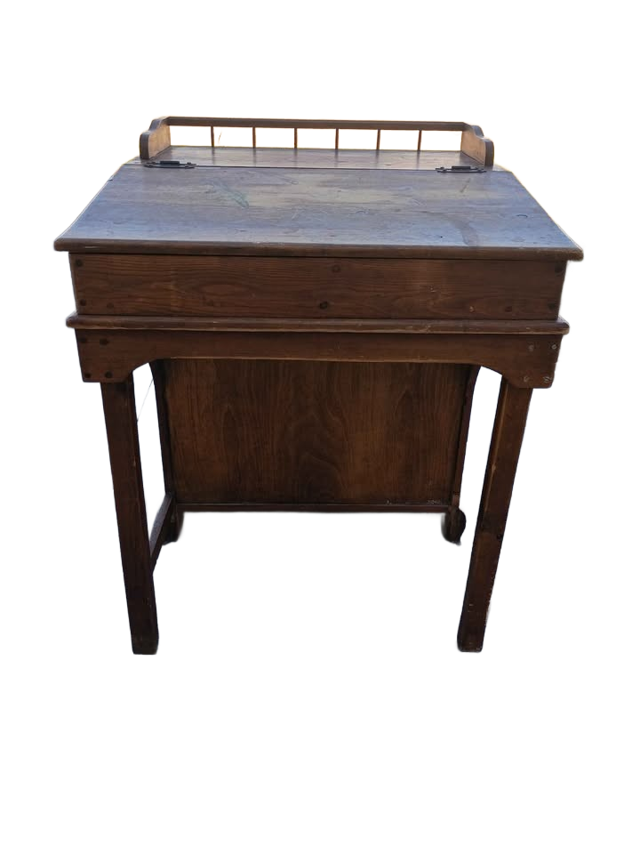 Vintage 1950s Solid Pine Wood Captains Desk/ Davenport Slant Lift Top Plus Storage Shelves