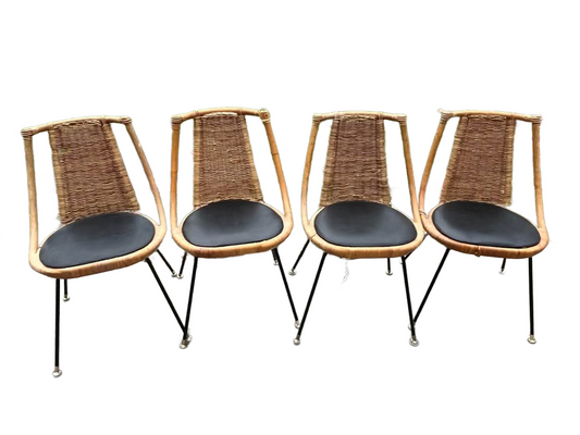 Mid-Century Modern Danny Ho Fong Tropi-cal Wicker Rattan Chairs (set of 4)