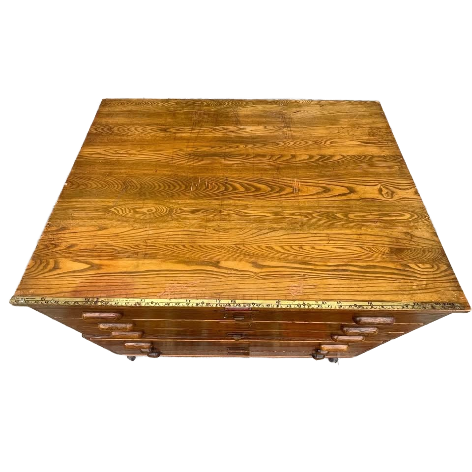 Vintage wooden flat file map cabinet