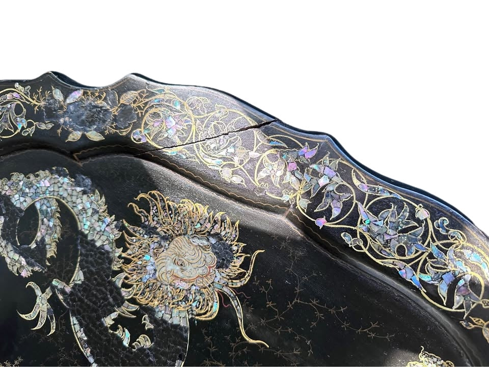 Antique Mother of Pearl Inlay Tilt-Top Table