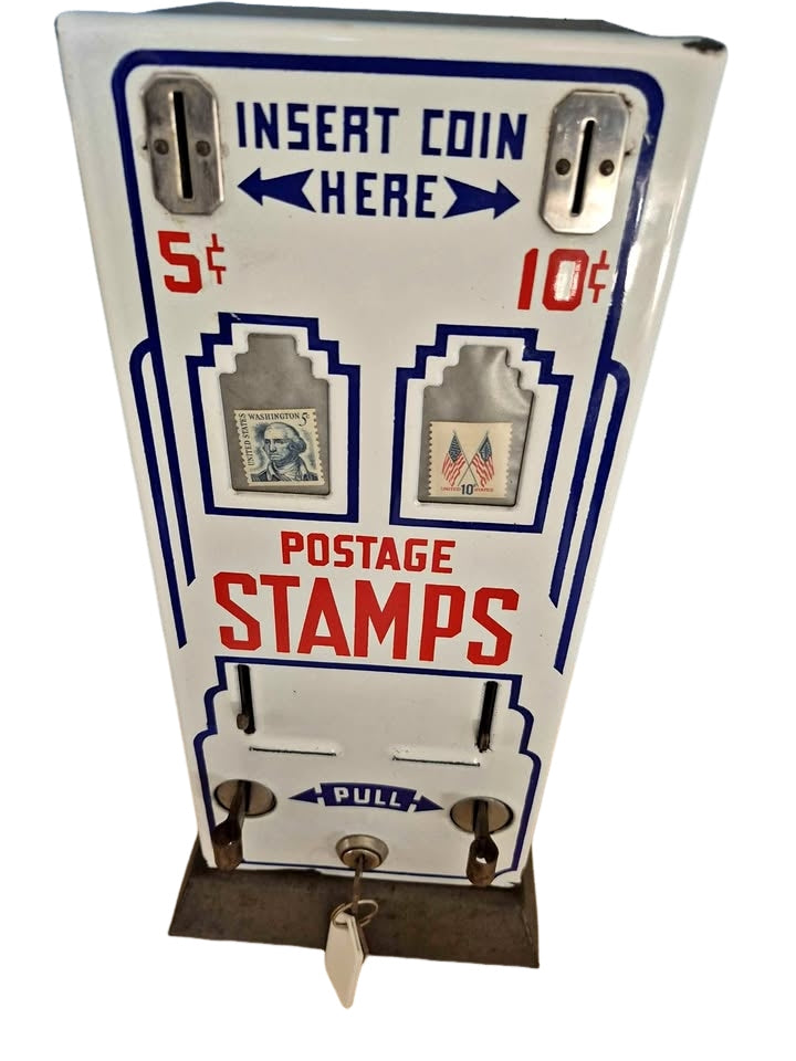 Vintage 1950-1960s Porcelain Stamp Machine with keys.