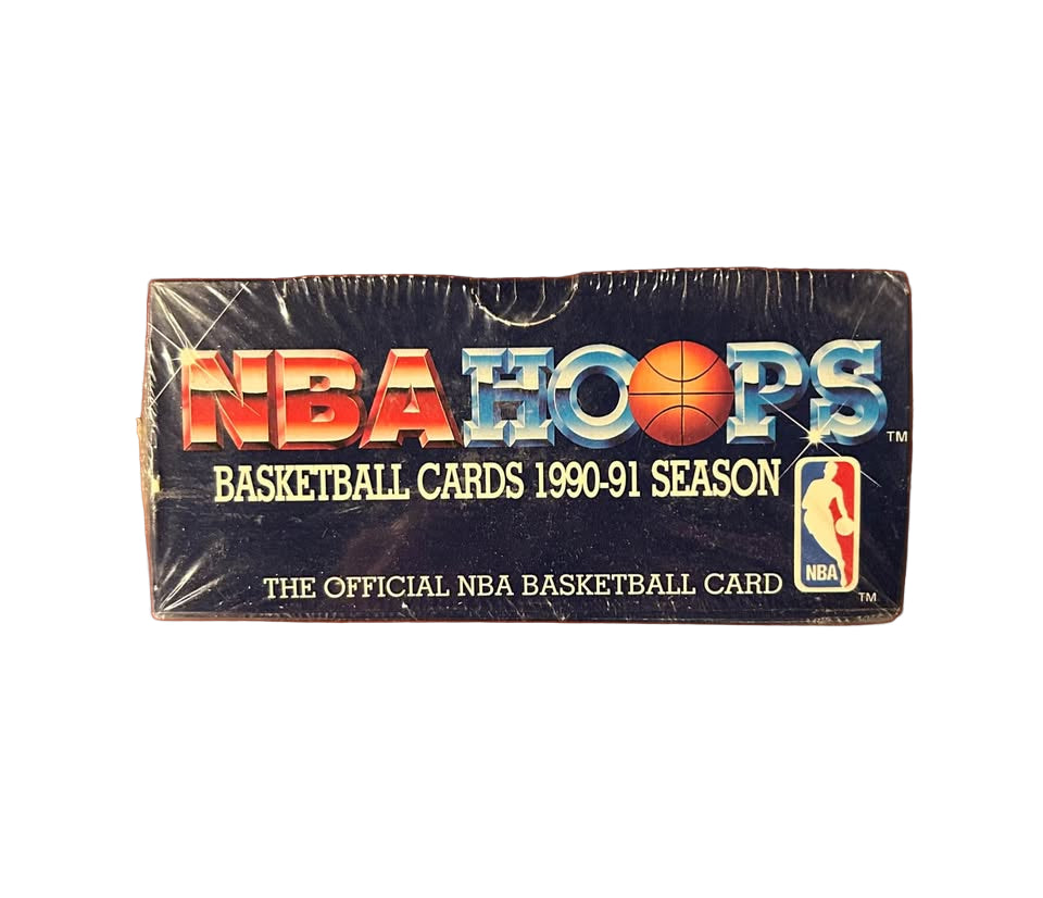 1990-91 NBA HOOPS basketball trading card box (includes 36 packs with 15 cards per pack)