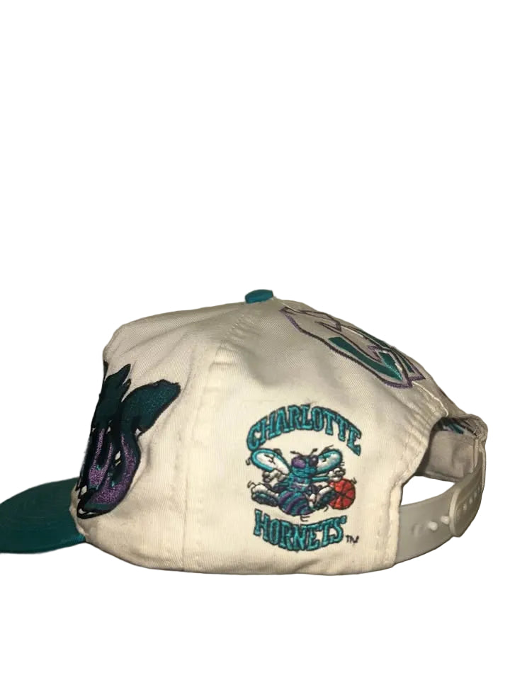 VINTAGE 90’S DREW PEARSON SNAPBACK HAT CHARLOTTE HORNETS TWILL GRAFFITI