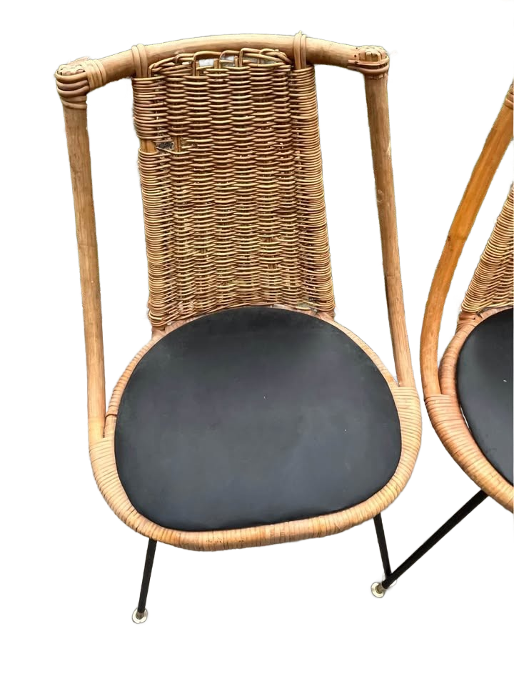 Mid-Century Modern Danny Ho Fong Tropi-cal Wicker Rattan Chairs (set of 4)