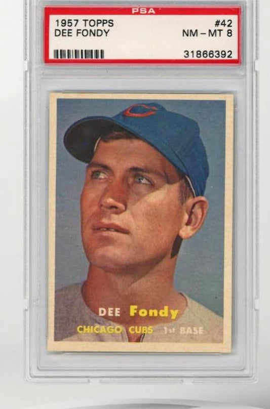 BB - 1957 Topps - #42 - Dee Fondy (Cubs)- PSA 8 - NM-MT