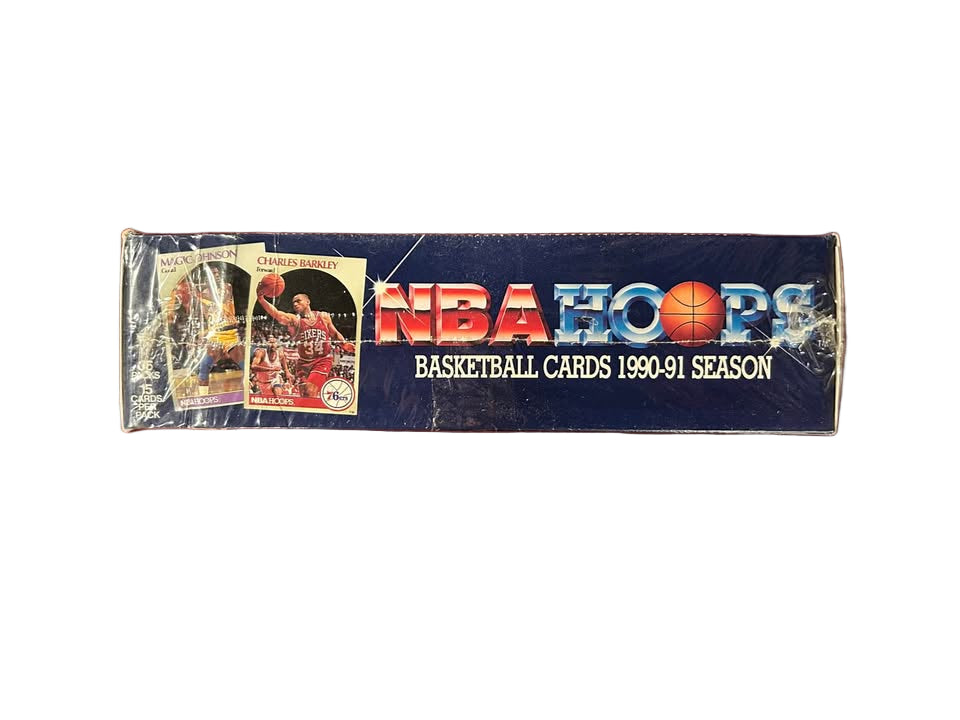 1990-91 NBA HOOPS basketball trading card box (includes 36 packs with 15 cards per pack)