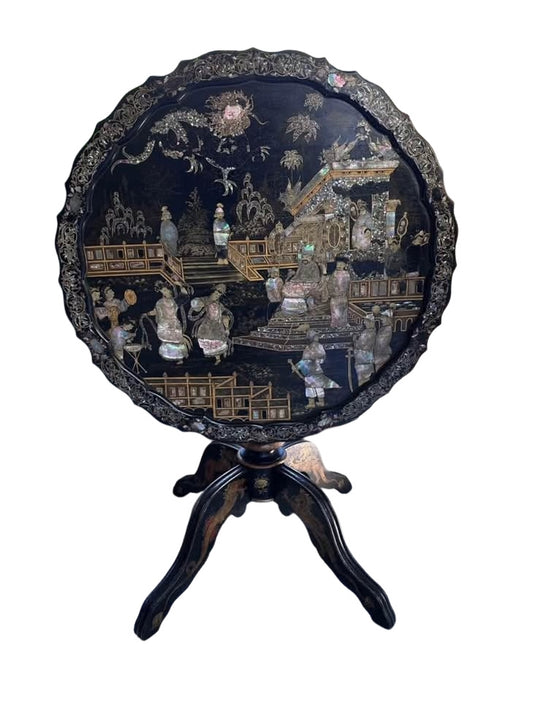 Antique Mother of Pearl Inlay Tilt-Top Table