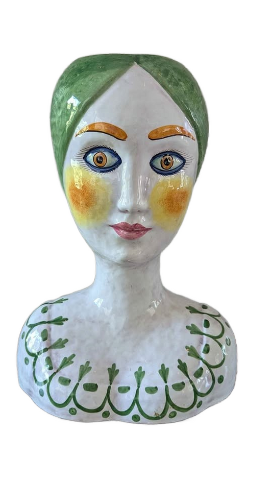 Rare vintage MCM Horchow Italian ceramic bust of a woman vase in pristine condition.