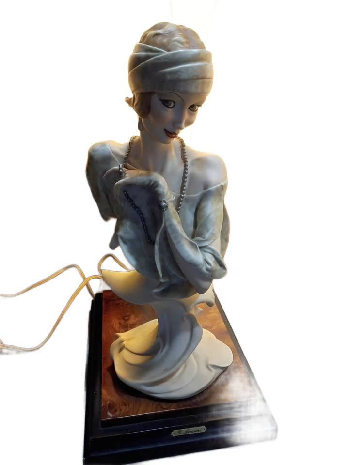 G Armani pair lamps art nouveau lady figures