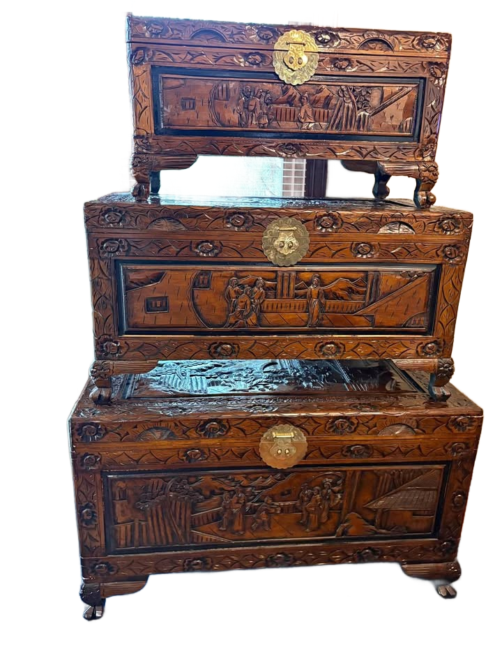 Hand carved wood chests