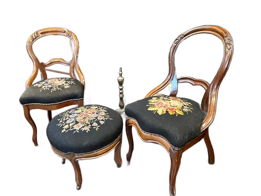 Antique Walnut Balloon Back Victorian Chair Set