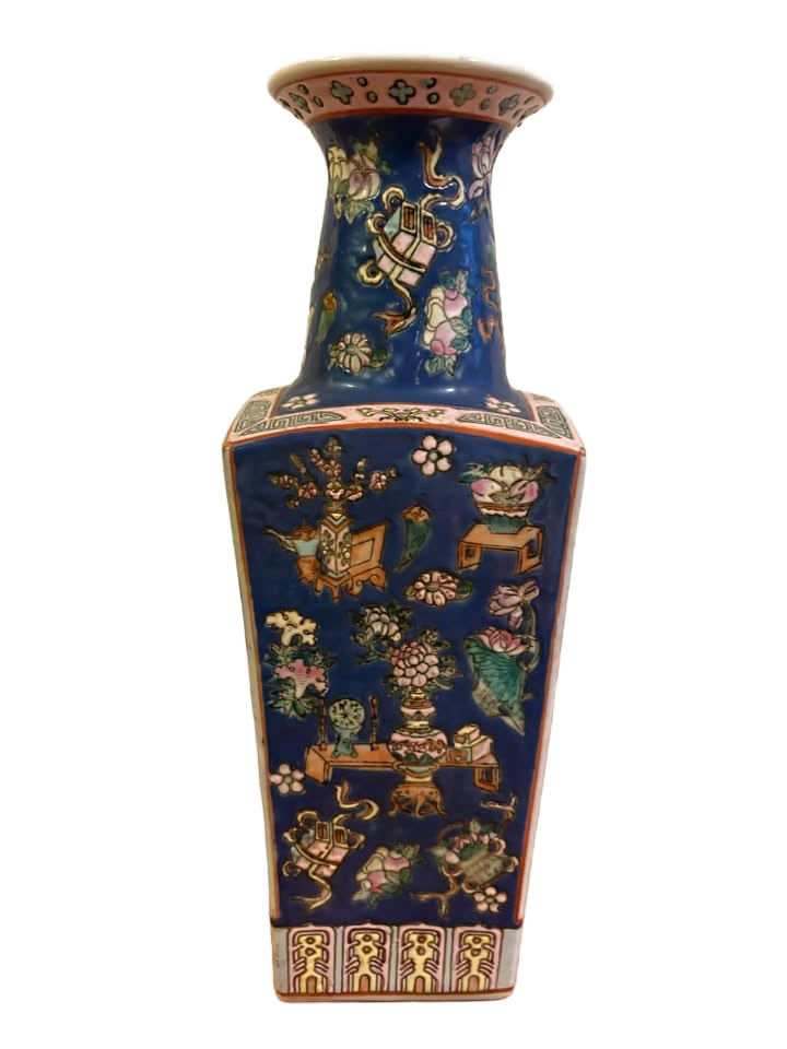 Finely Painted Chinese Famille Rose Square Pocelain Vase - 15"