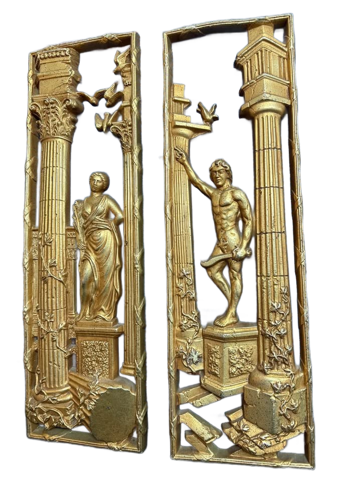 VINTAGE TWO AMERICAN GILT PLASTIC BURWOOD PRODUCTS PANELS