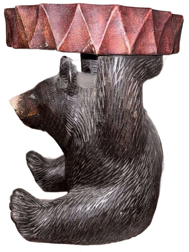Hand Carved Wood Bear Accent Table