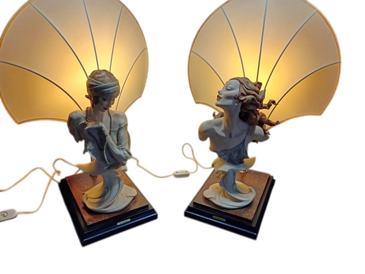 G Armani pair lamps art nouveau lady figures