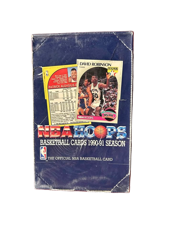 1990-91 NBA HOOPS basketball trading card box (includes 36 packs with 15 cards per pack)
