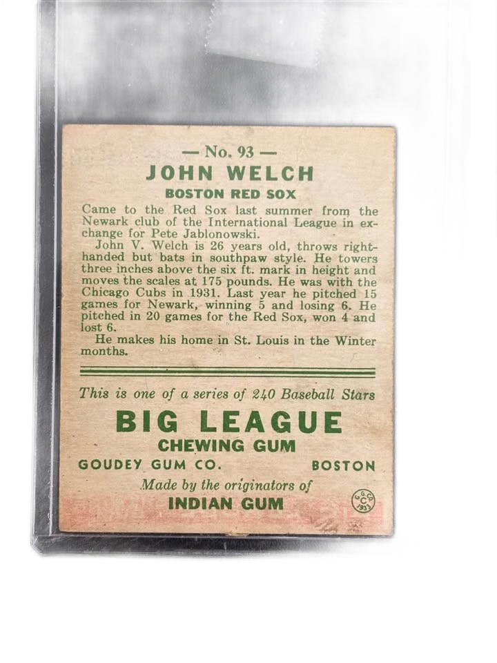 1933 Goudey baseball card