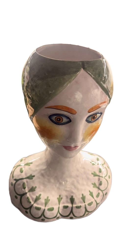 Rare vintage MCM Horchow Italian ceramic bust of a woman vase in pristine condition.