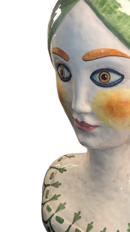 Rare vintage MCM Horchow Italian ceramic bust of a woman vase in pristine condition.