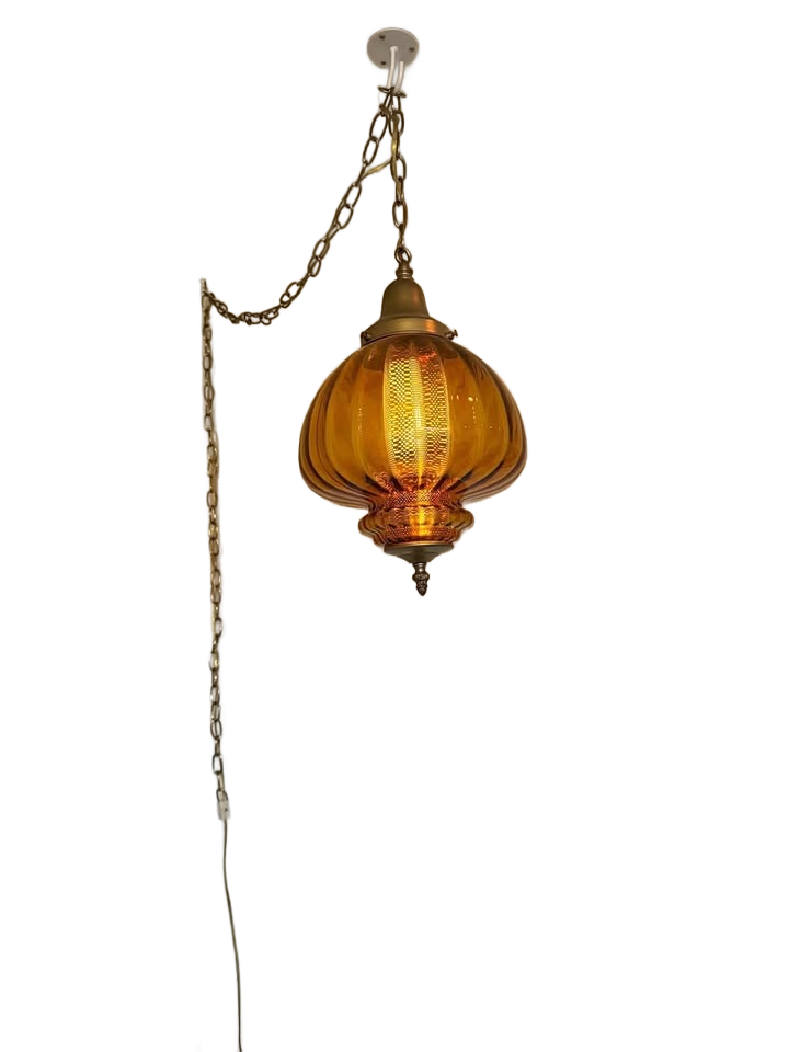 Amber glass swag lamp