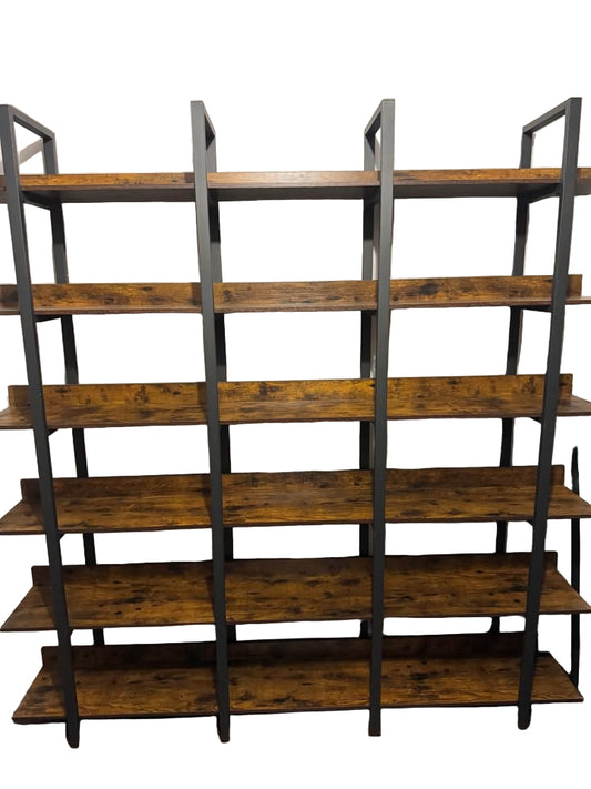 Industrial Wood & Metal Shelving Unit – 3 Connected Sections