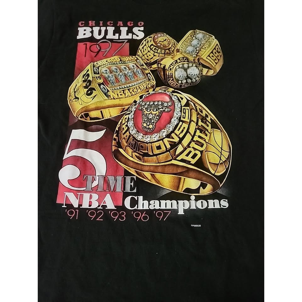 Chicago Bulls 1997 Vintage 5 Time NBA Champions T-Shirt Large Pro Player New NOS