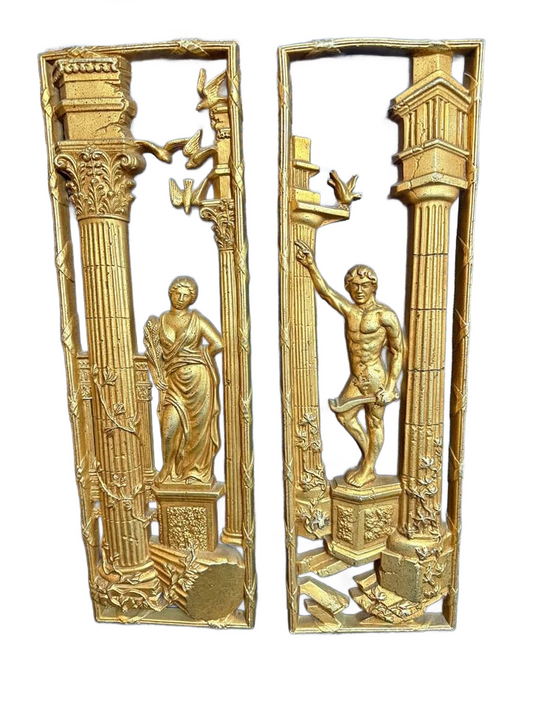 VINTAGE TWO AMERICAN GILT PLASTIC BURWOOD PRODUCTS PANELS