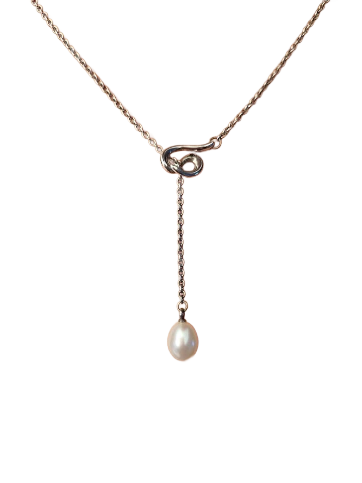 VINTAGE TIFFANY & CO Elsa Perette Wave Silver Necklace w/Pearl Drop❣️