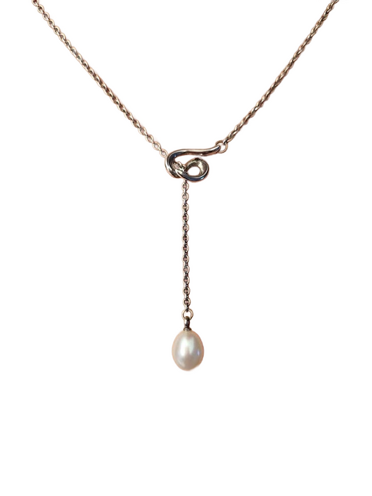 VINTAGE TIFFANY & CO Elsa Perette Wave Silver Necklace w/Pearl Drop❣️