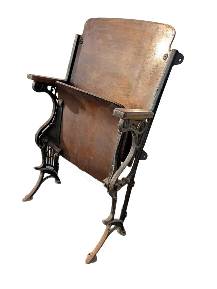 Vintage cast iron and wood theater chair
