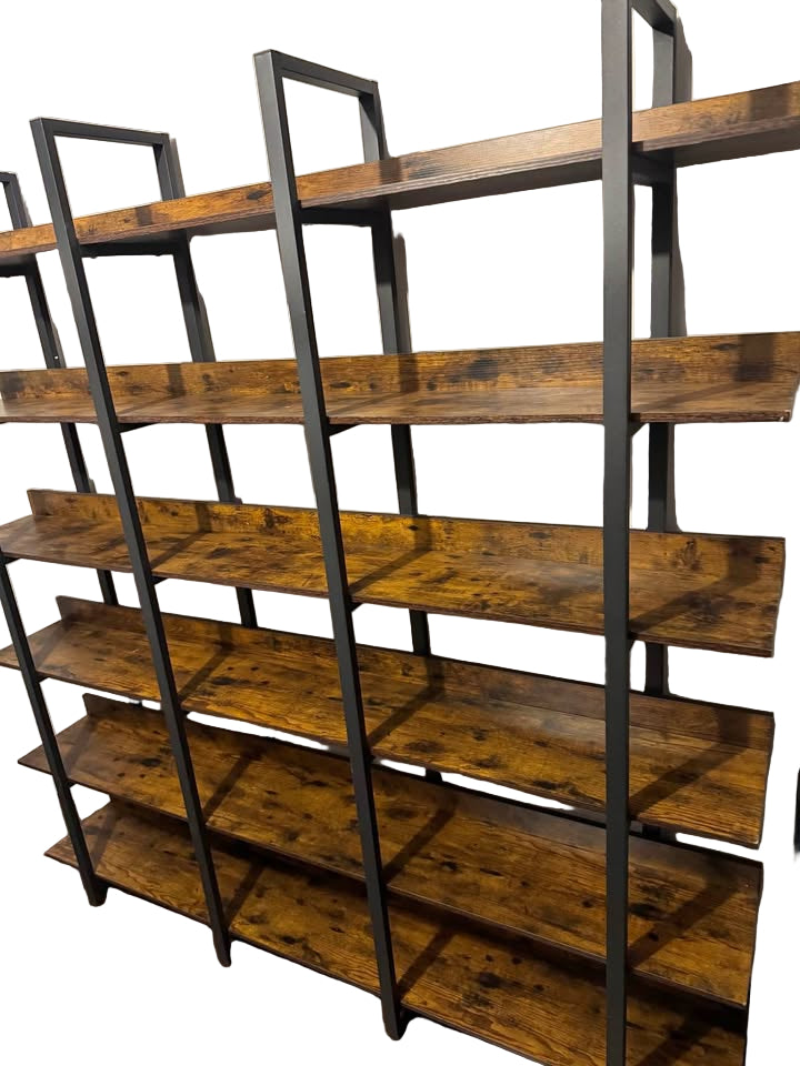 Industrial Wood & Metal Shelving Unit – 3 Connected Sections