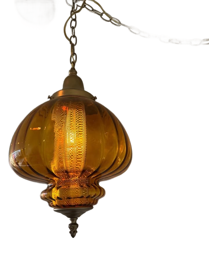 Amber glass swag lamp