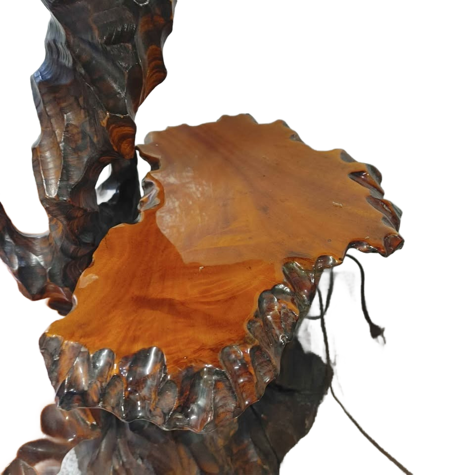 Vintage MCM Japanese 3-Tier Side Table Root Carved Live Edge Bonsai Plant Stand