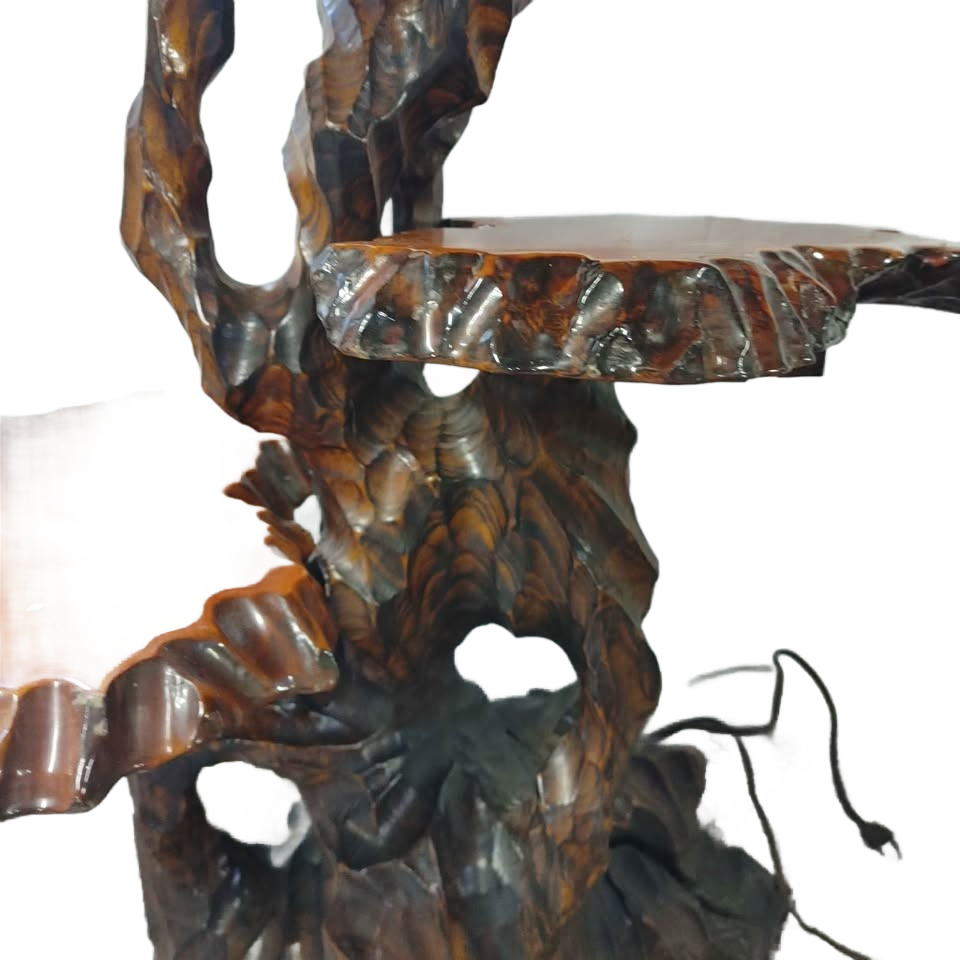 Vintage MCM Japanese 3-Tier Side Table Root Carved Live Edge Bonsai Plant Stand