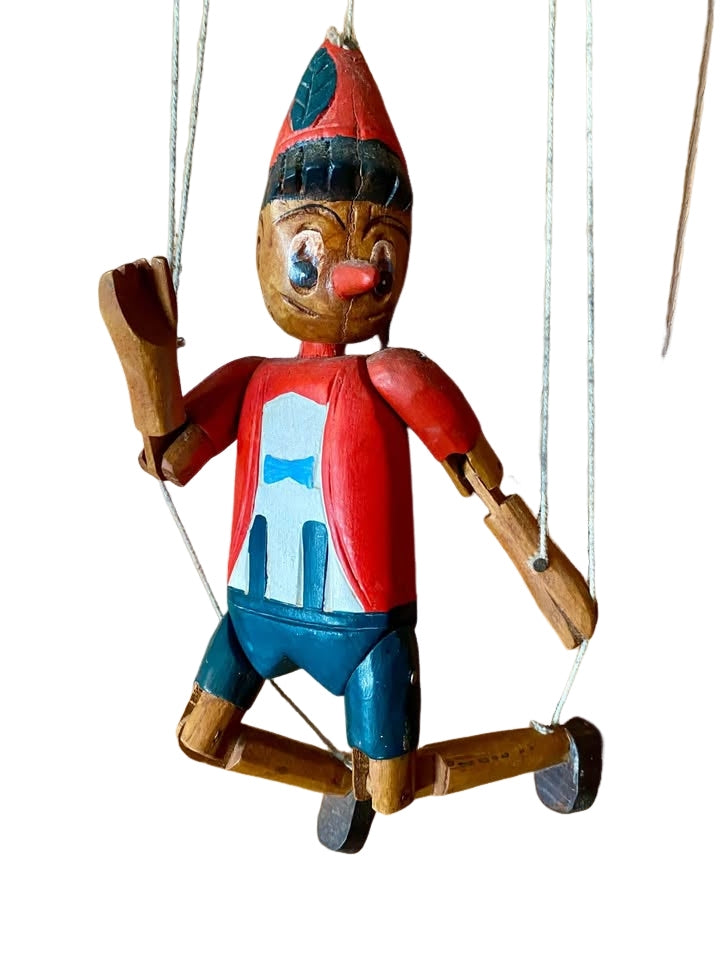 Antique Pinocchio Marionette 14” hand carved and painted original Disney Geppetto vintage