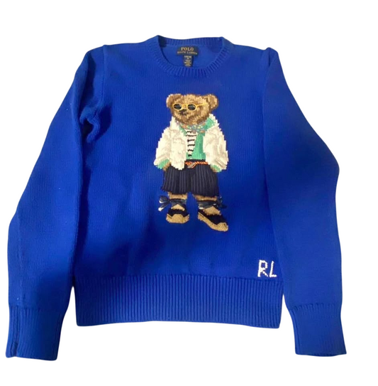 Ralph Lauren royal blue bear knit sweater for kids