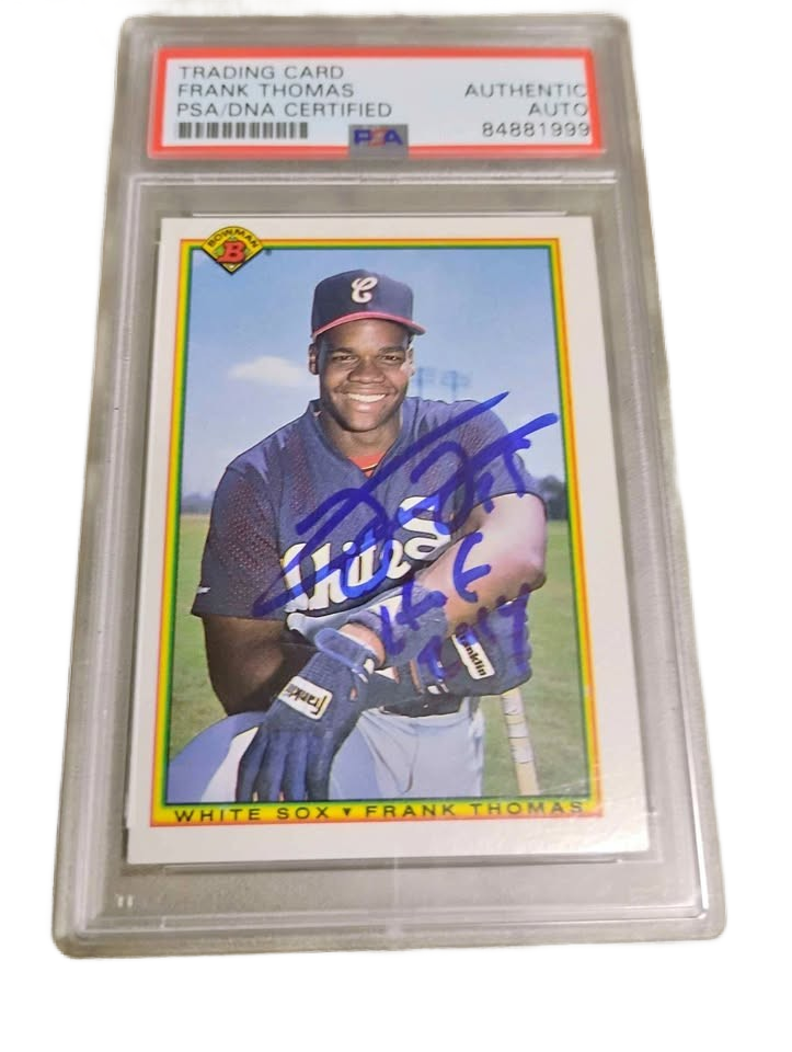 Frank Thomas 1990 Bowman Rookie Card On Card Autographed PSA Certified