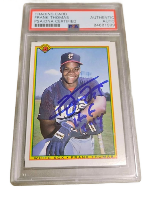 Frank Thomas 1990 Bowman Rookie Card On Card Autographed PSA Certified