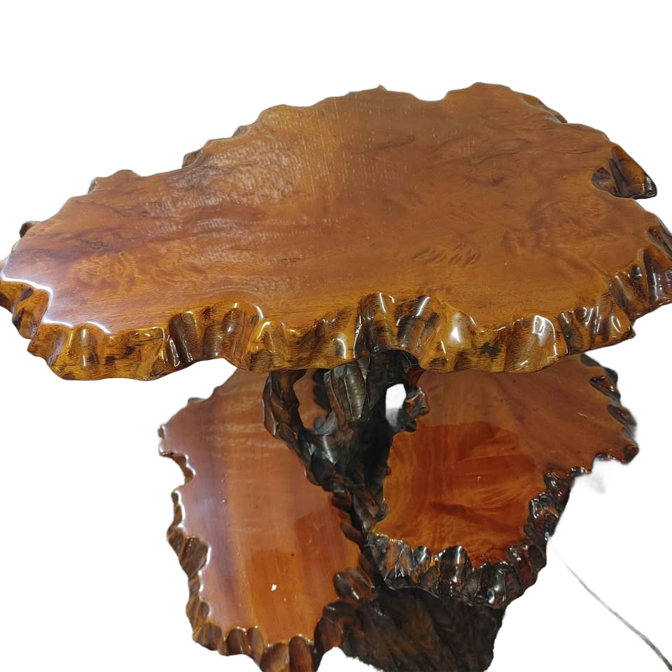 Vintage MCM Japanese 3-Tier Side Table Root Carved Live Edge Bonsai Plant Stand