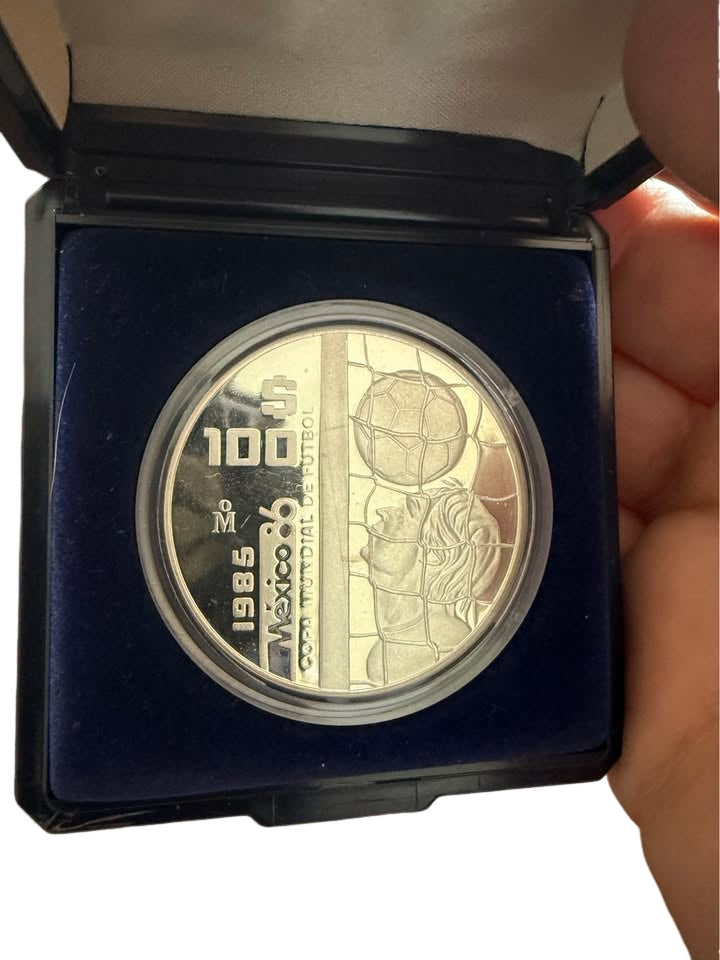 1986 World Cup 100 Peso Silver coin