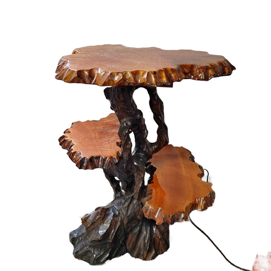 Vintage MCM Japanese 3-Tier Side Table Root Carved Live Edge Bonsai Plant Stand