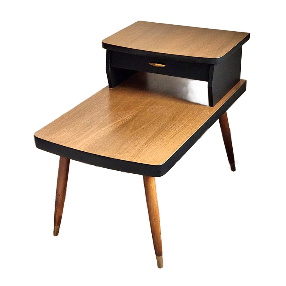 MCM End Table Two-Tier Black Walnut