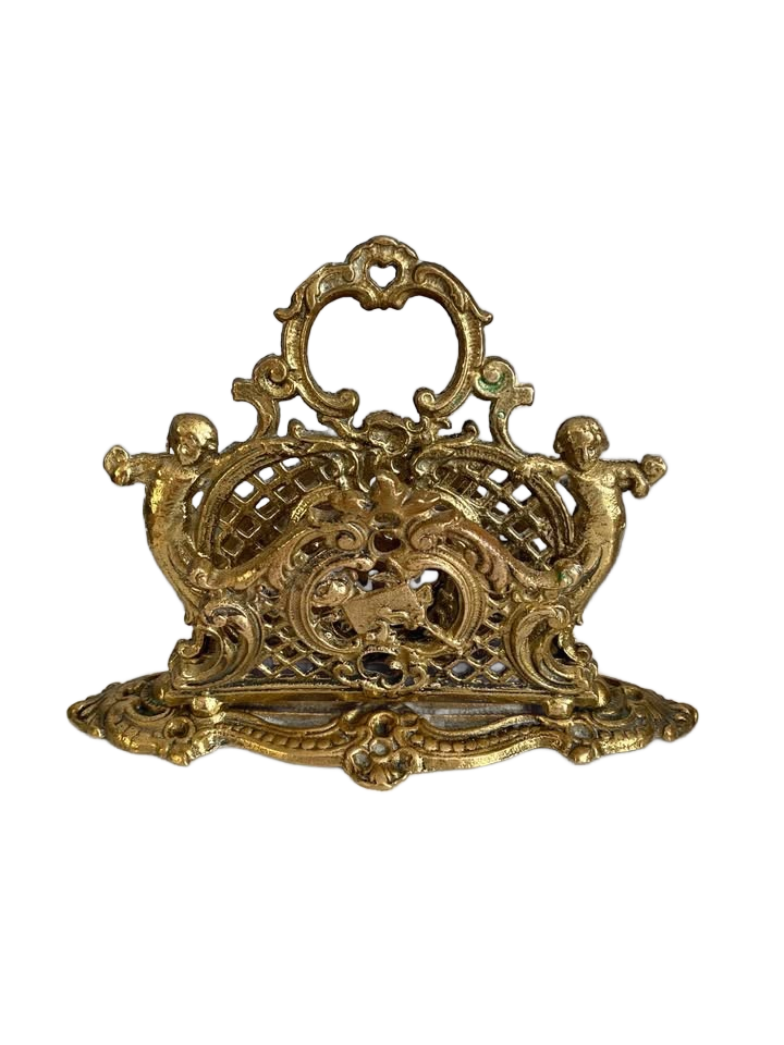 Vintage Victorian Brass Heavy Letter Holder With Cherubs