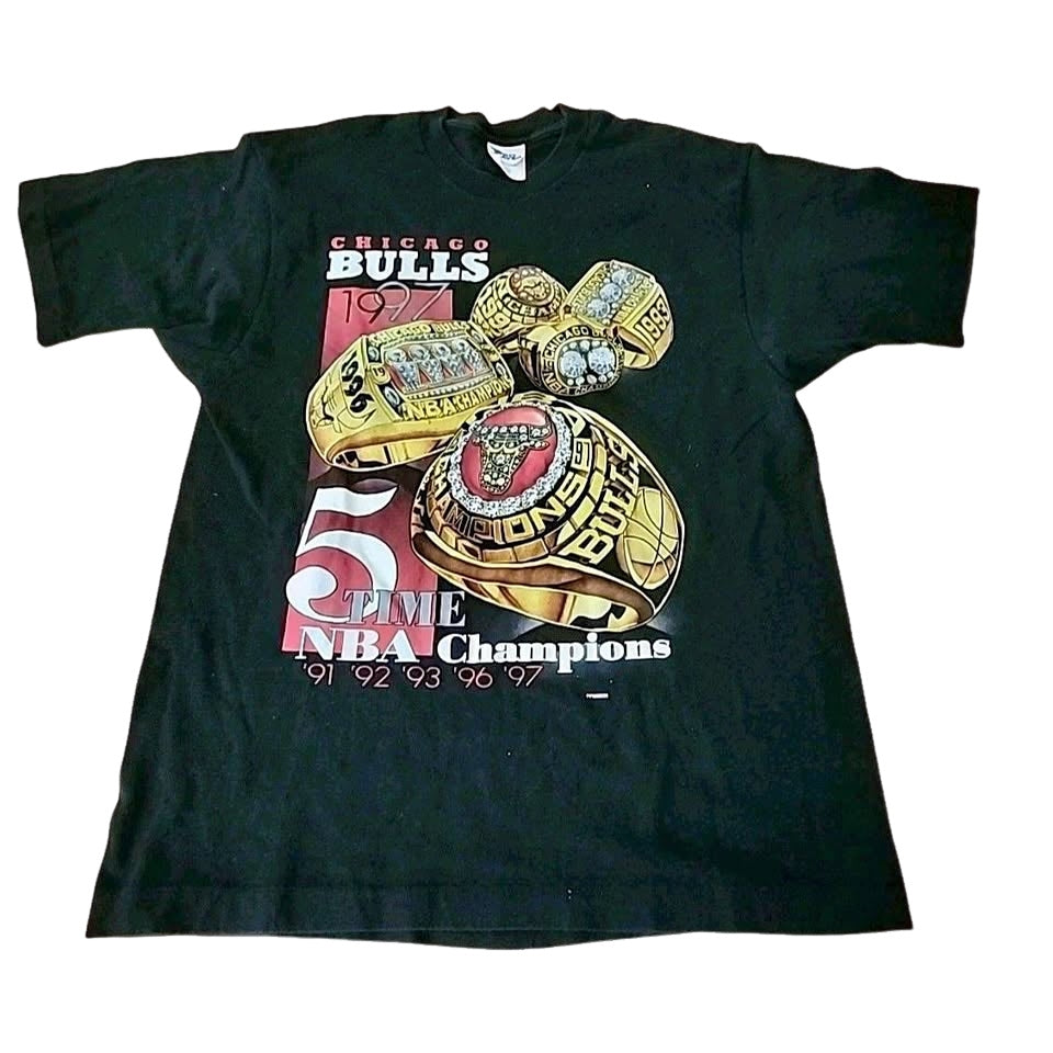 Chicago Bulls 1997 Vintage 5 Time NBA Champions T-Shirt Large Pro Player New NOS