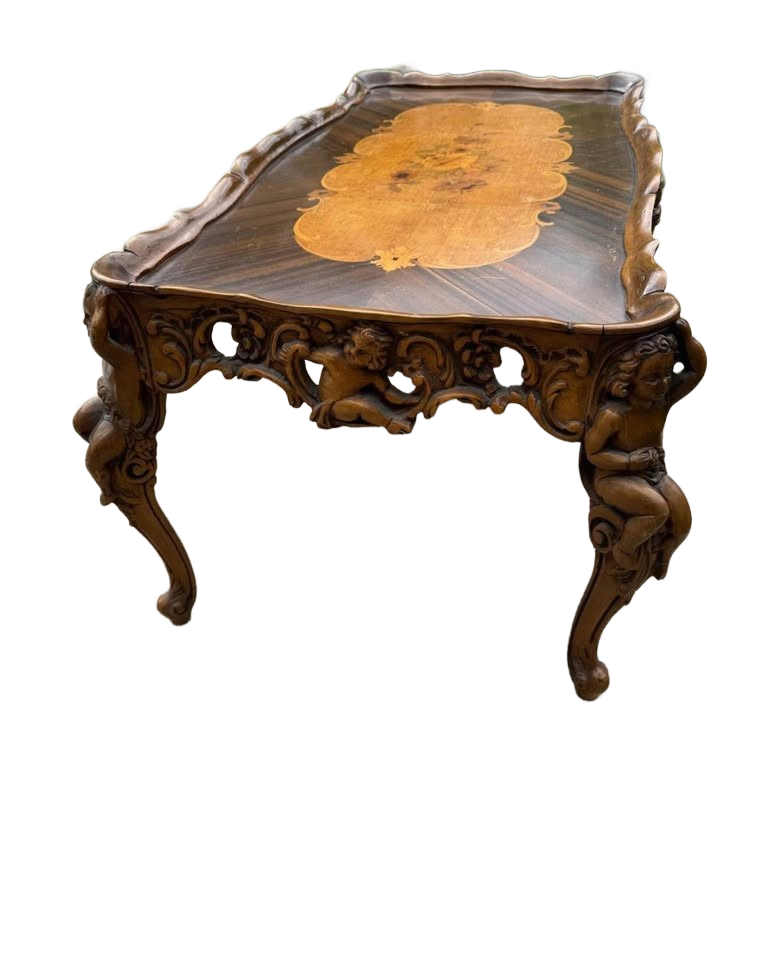 Antique figural wood carved cherub table 1920s Italy