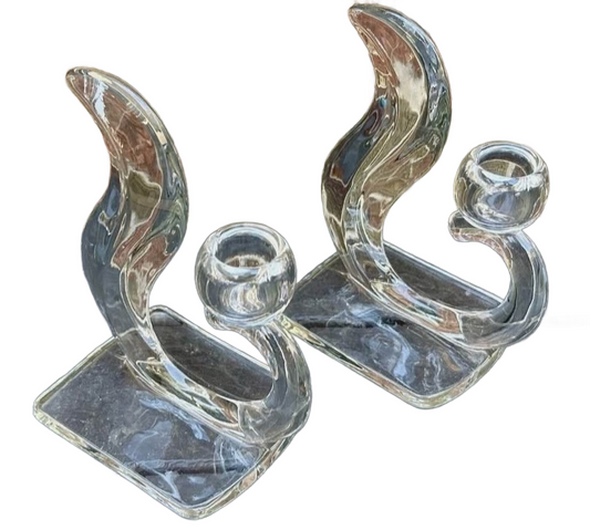 Vintage New Martinsville Squirrel Tail Flame Candle Holders Set Of 2 Midcentury