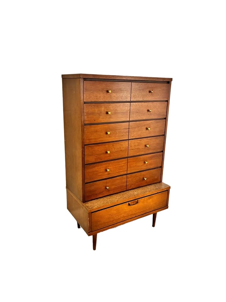 Rare and Awesome Vintage cabinet, two piece . tapered legs, mid-century modern drawer unit,