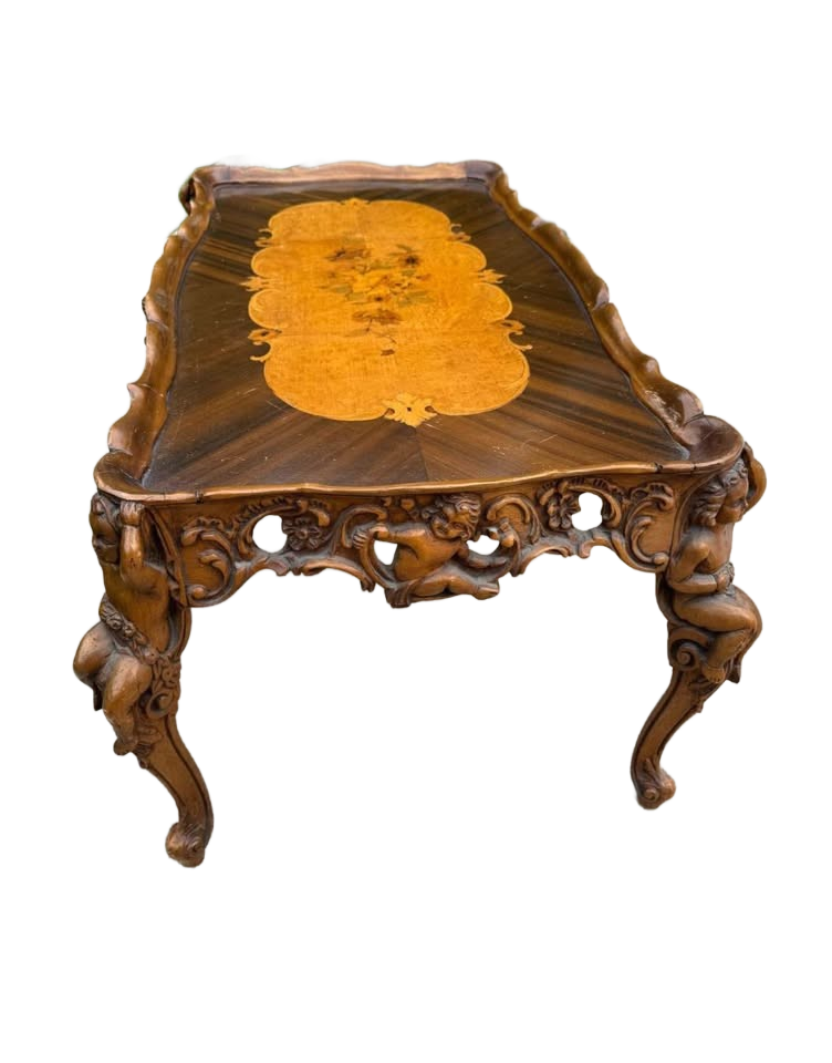 Antique figural wood carved cherub table 1920s Italy