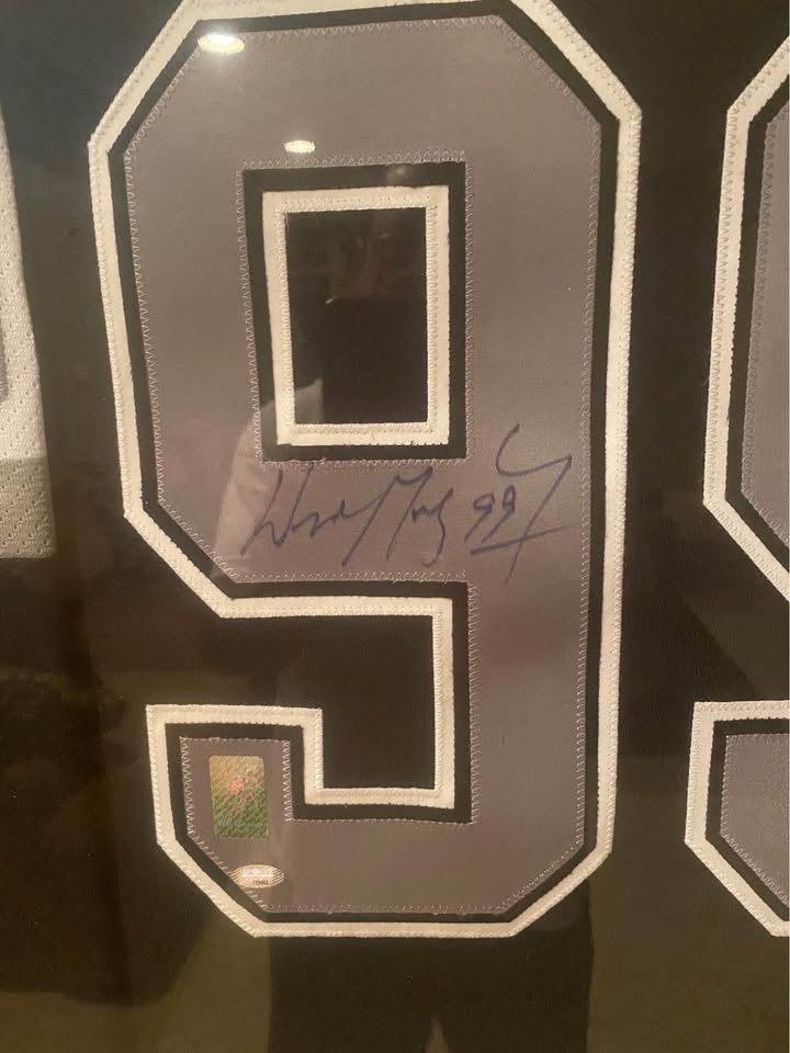 Wayne Gretzky The Great One” autographed LA Kings jersey. COA included. Beautifully frame.